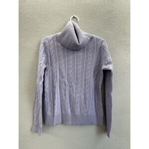 Bloomingdales Womens Sweater Size Medium Purple Cashmere Cable Knit Turtleneck